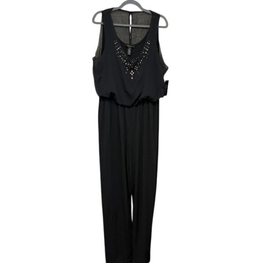Style & Co Womens Black Studded Sleeveless Wide Leg Jumpsuit Large NWT